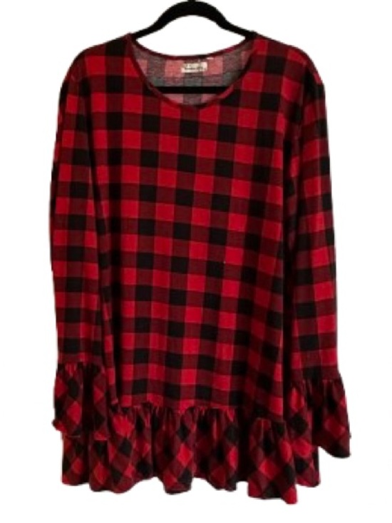 Southern Stitch Tops - Red and Black Buffalo Plaid Ruffle Hem Tunic